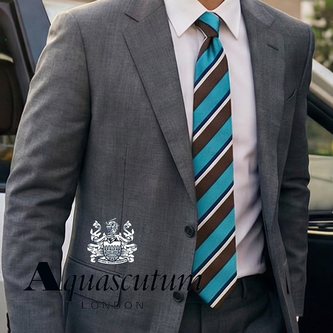 아쿠아스큐텀 터콰이즈 스트라이프 넥타이 9.2cm A+등급 K1955 상품이미지1