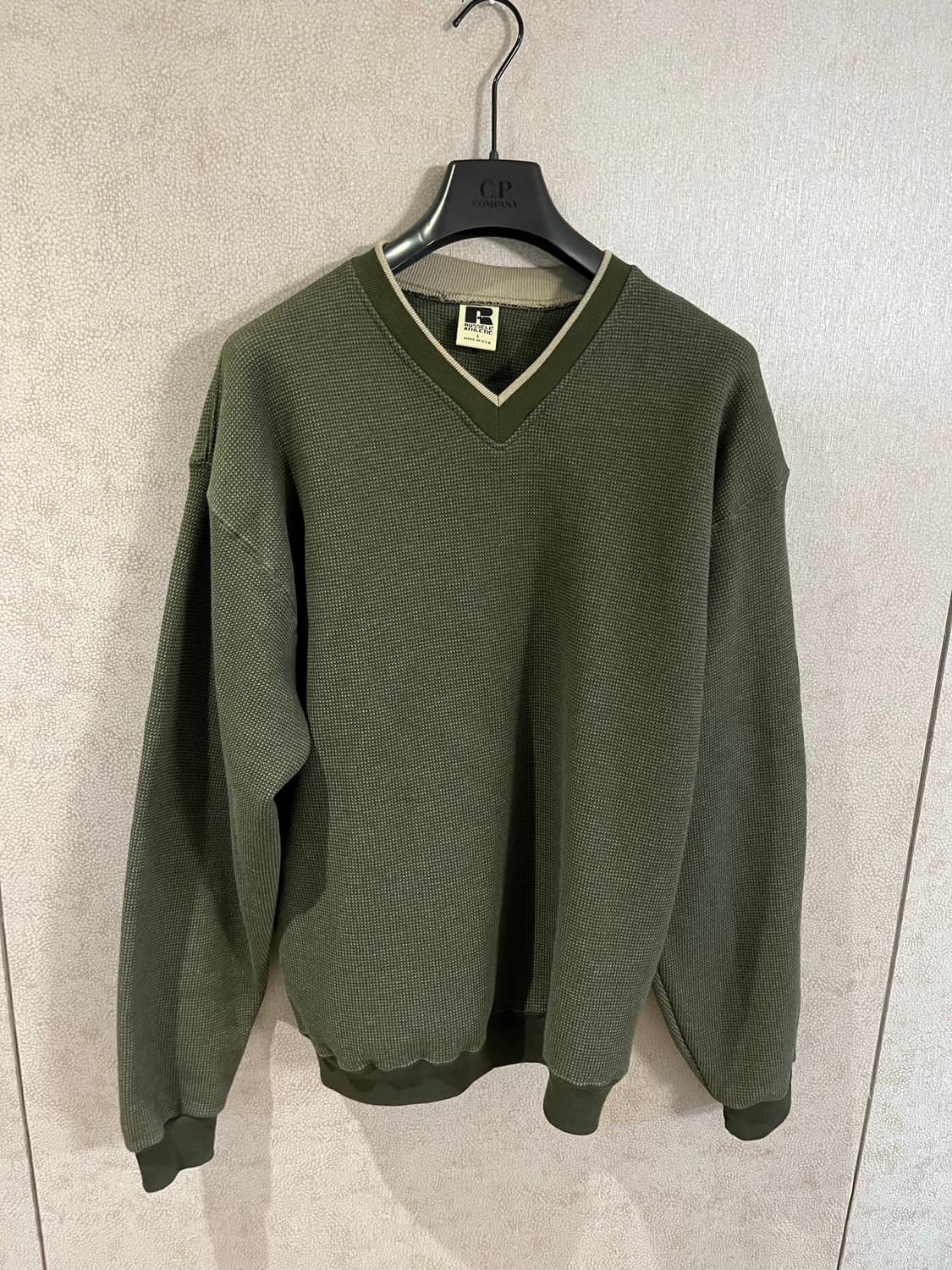 [L] 90s 러셀 와플 브이넥 스웻 그린 상품이미지1