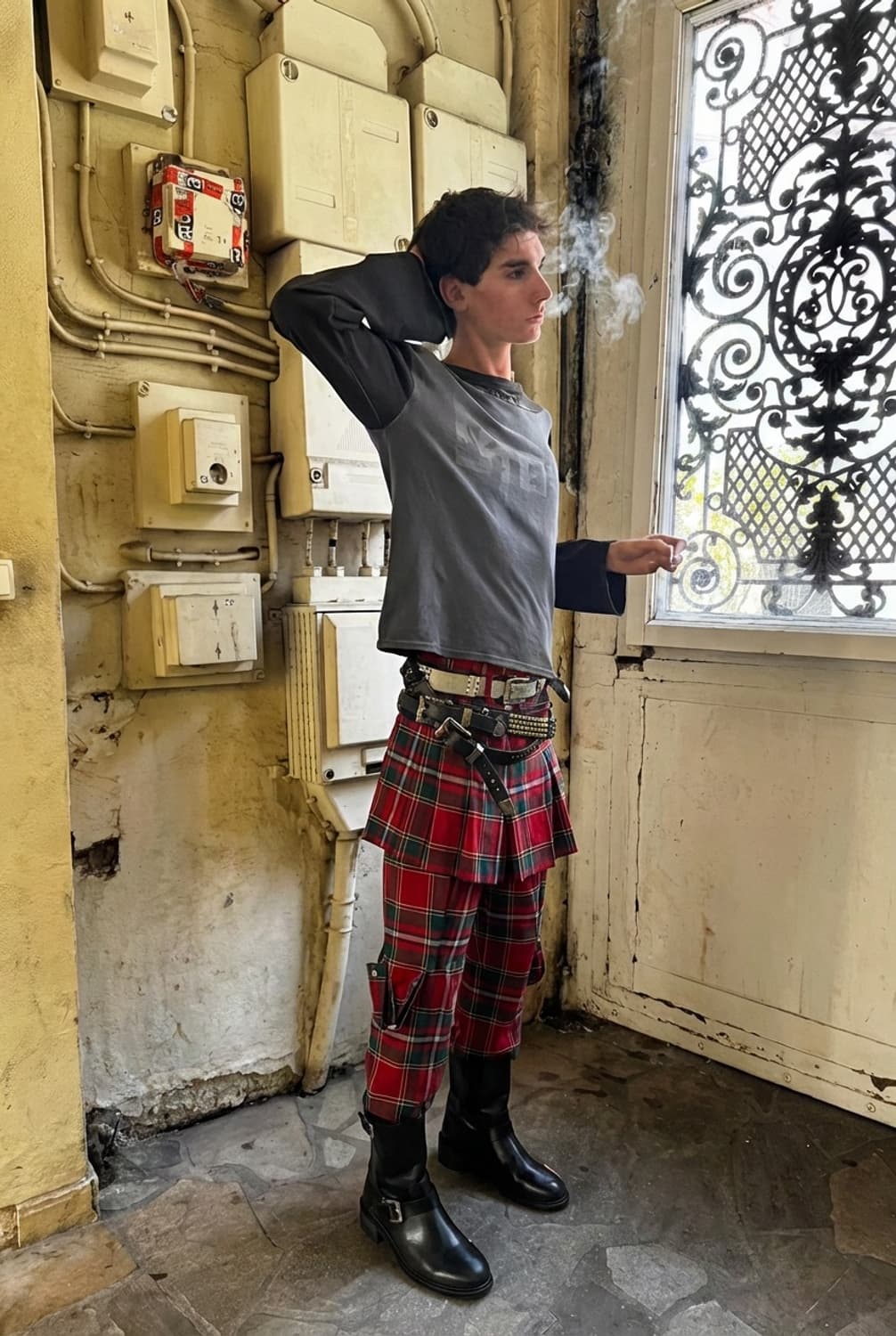 버버리 런웨이 스커트탈부착 울체크본디지 팬츠 상품이미지1