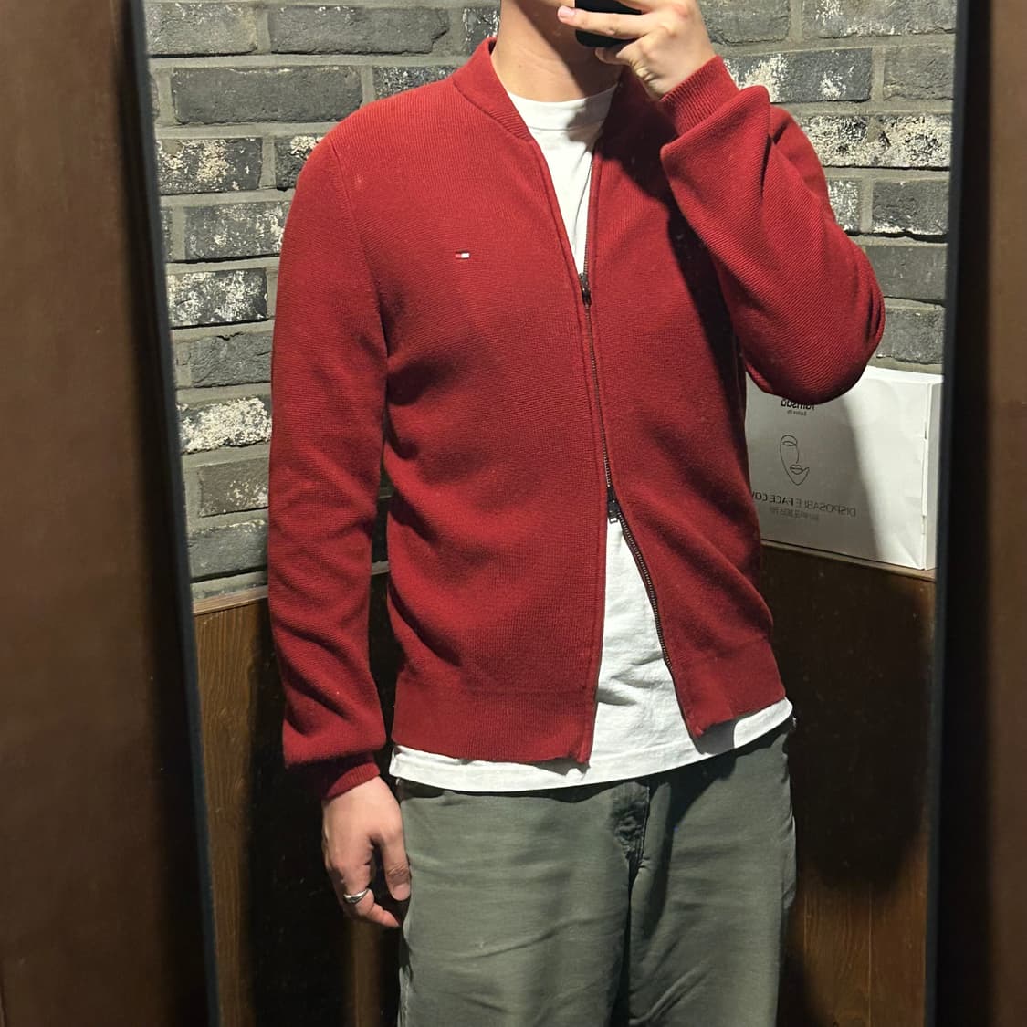 S) 타미힐피거 프리미엄코튼 니트 집업 레드 2way지퍼 상품이미지9