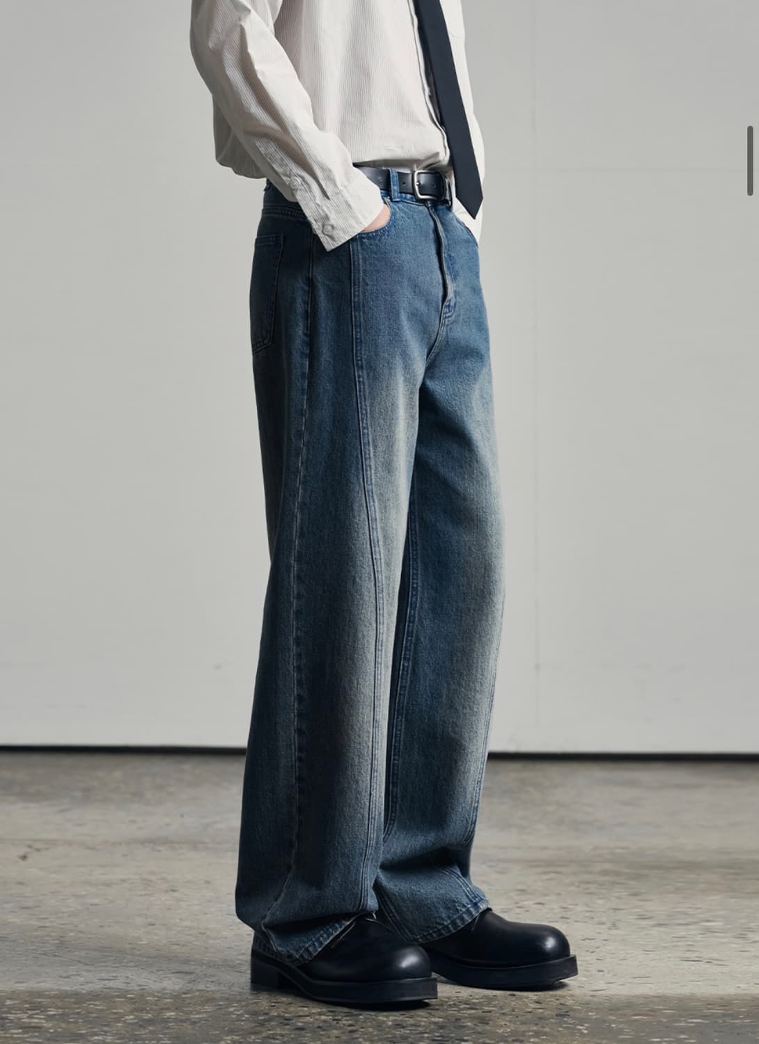 (L) 아워데이즈 웨이비 커브드 와이드 데님 팬츠 [BLUE] 판매 상품이미지7