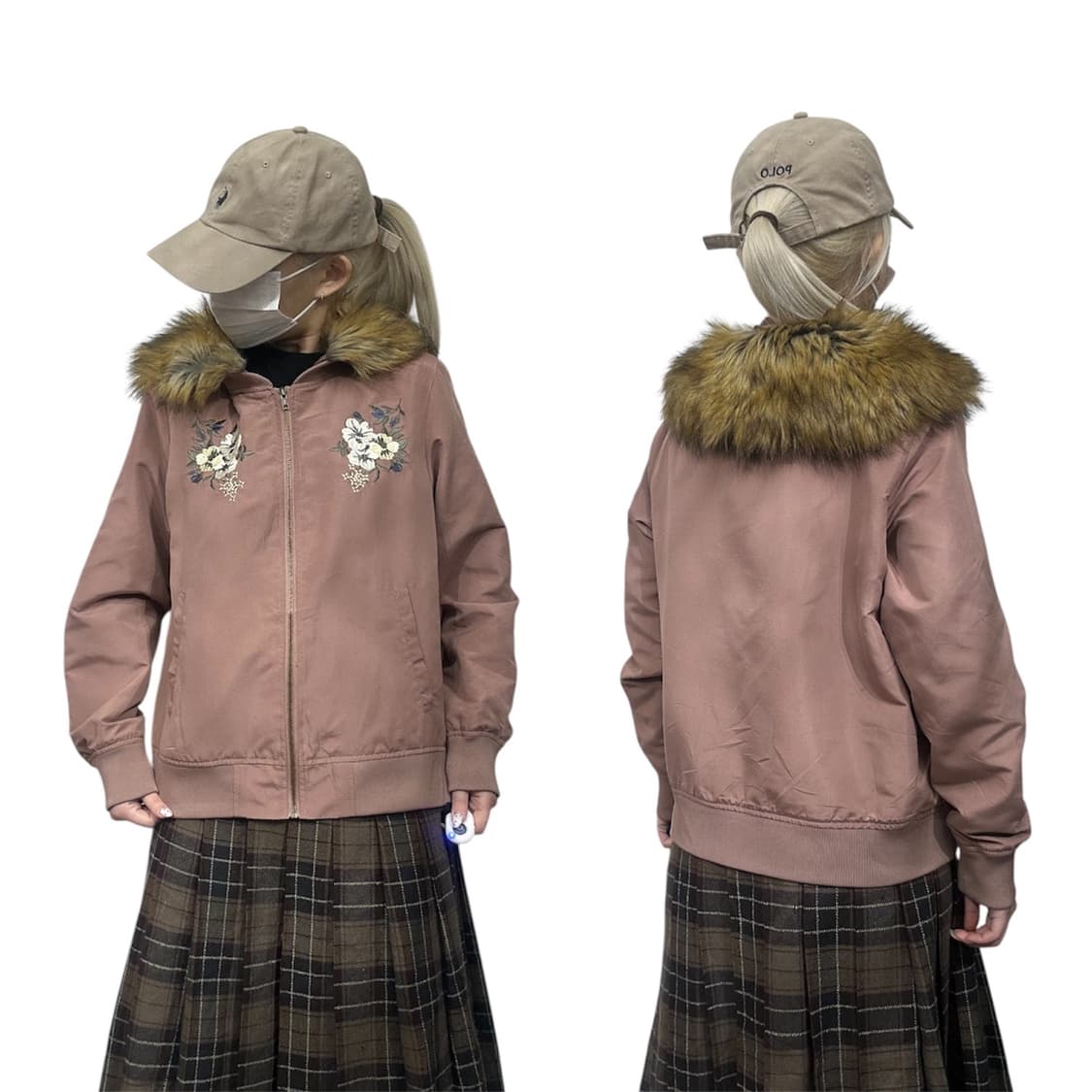 일본 빈티지 핑크 베이지 퍼 모피 울프죠 스카잔 자켓 M 상품이미지1