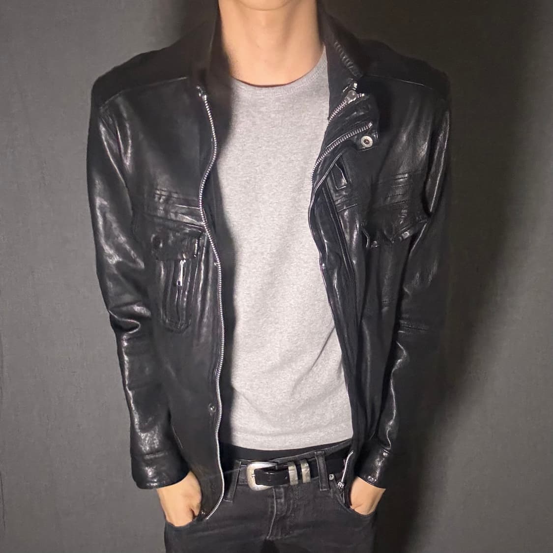 double zip-up ltaly leather jacket 상품이미지3