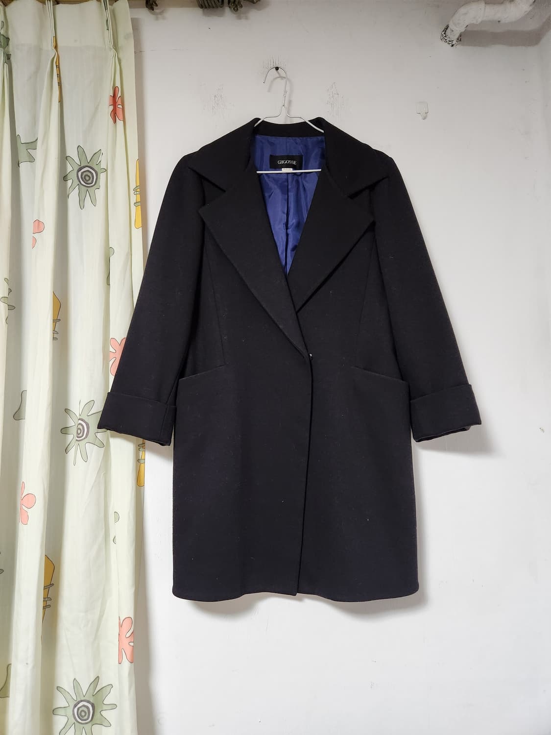 박시한 간절기 블랙 모직 코트 85-92-155 상품이미지1