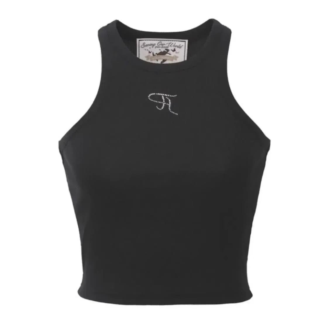 새상품) 쓰리타임즈 쥬얼리 탱크 탑 크롭 블랙 상품이미지1