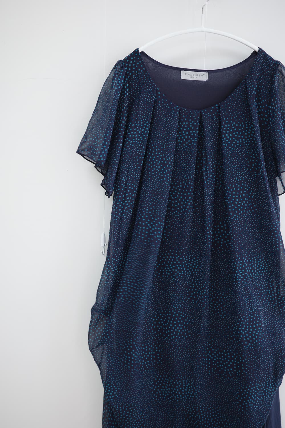 Navy blue dot shirring one-piece 상품이미지3