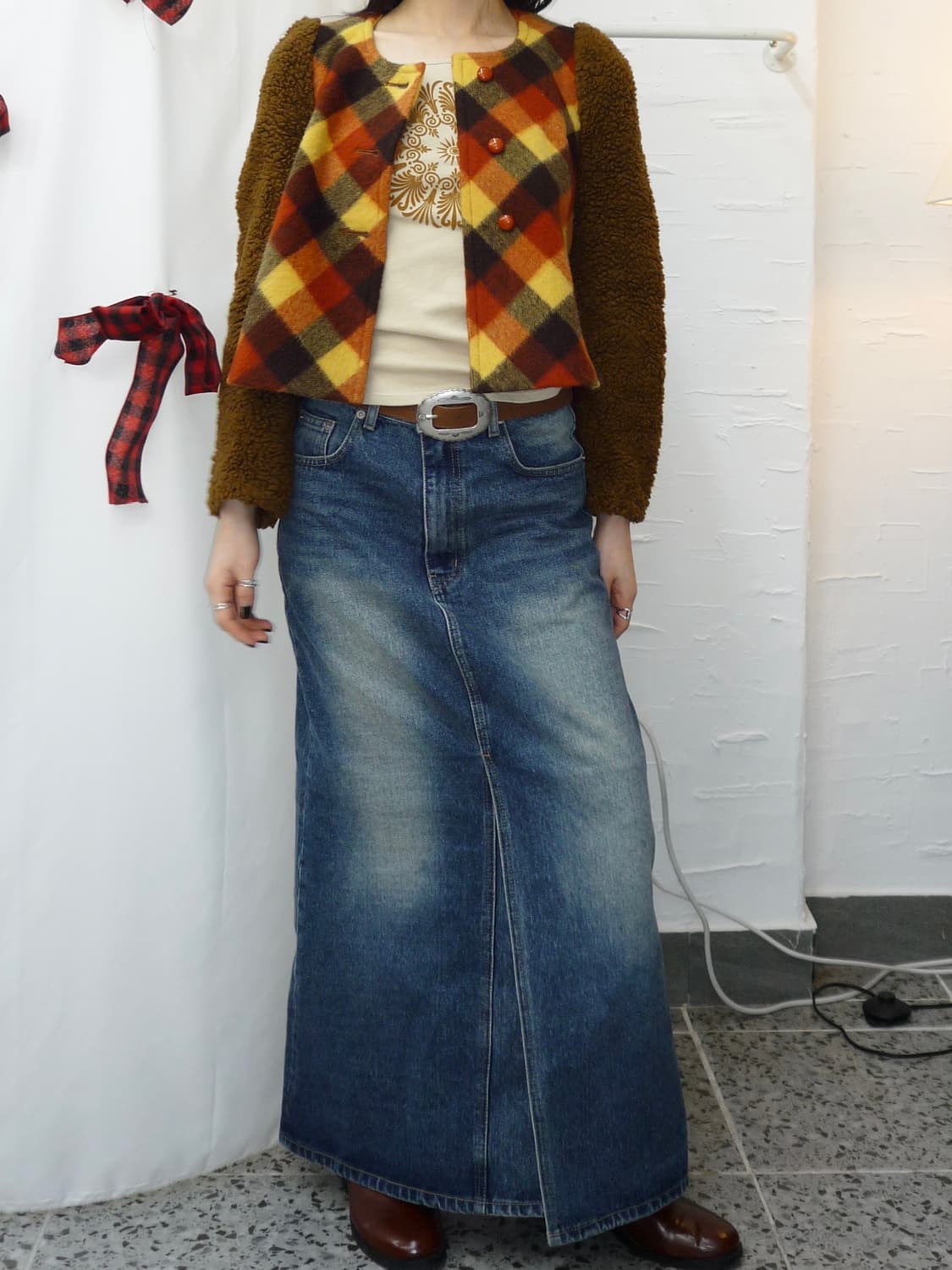 checked Sherpa crop jacket 상품이미지2