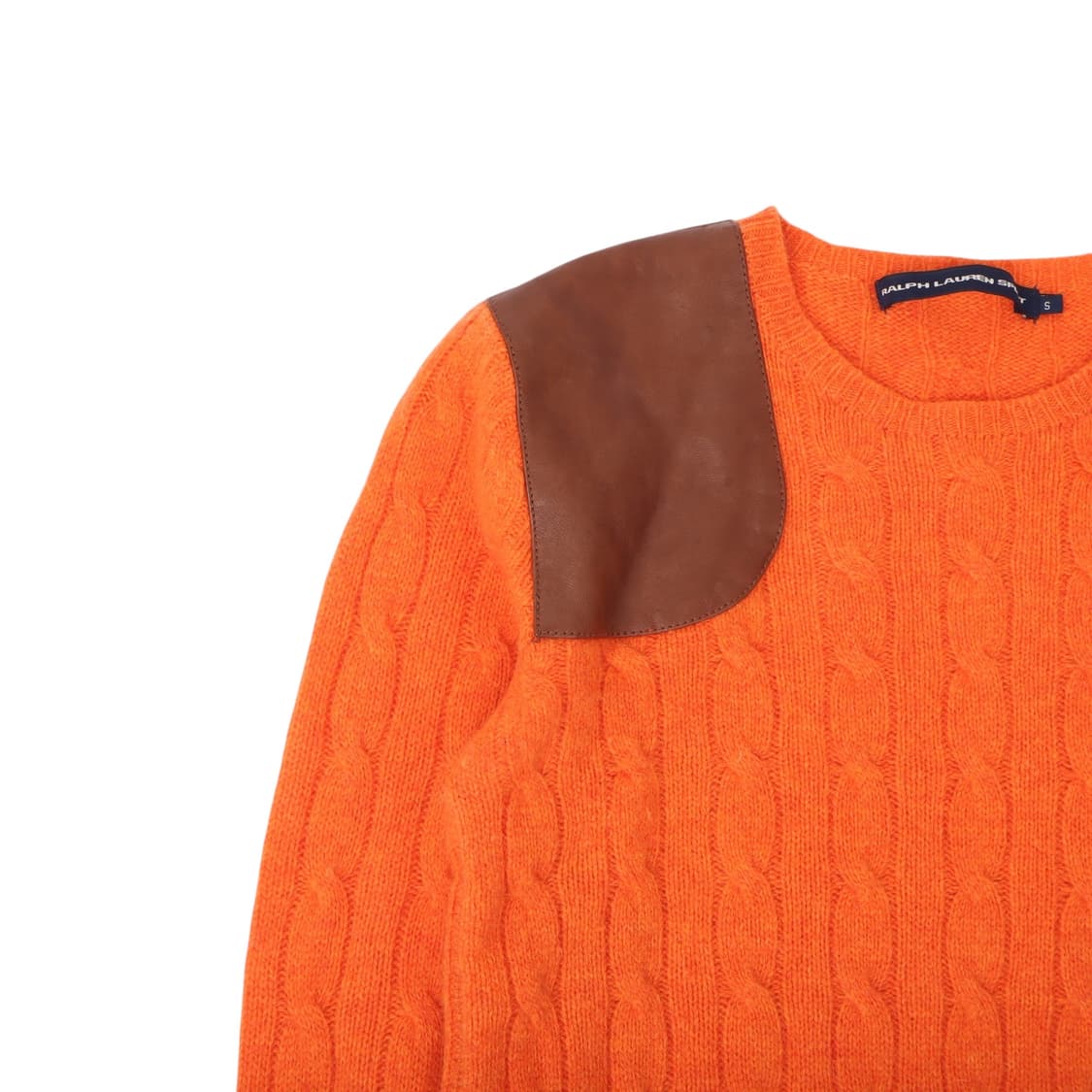 랄프로렌 오렌지 레더 숄더패치 케이블 니트 상품이미지3