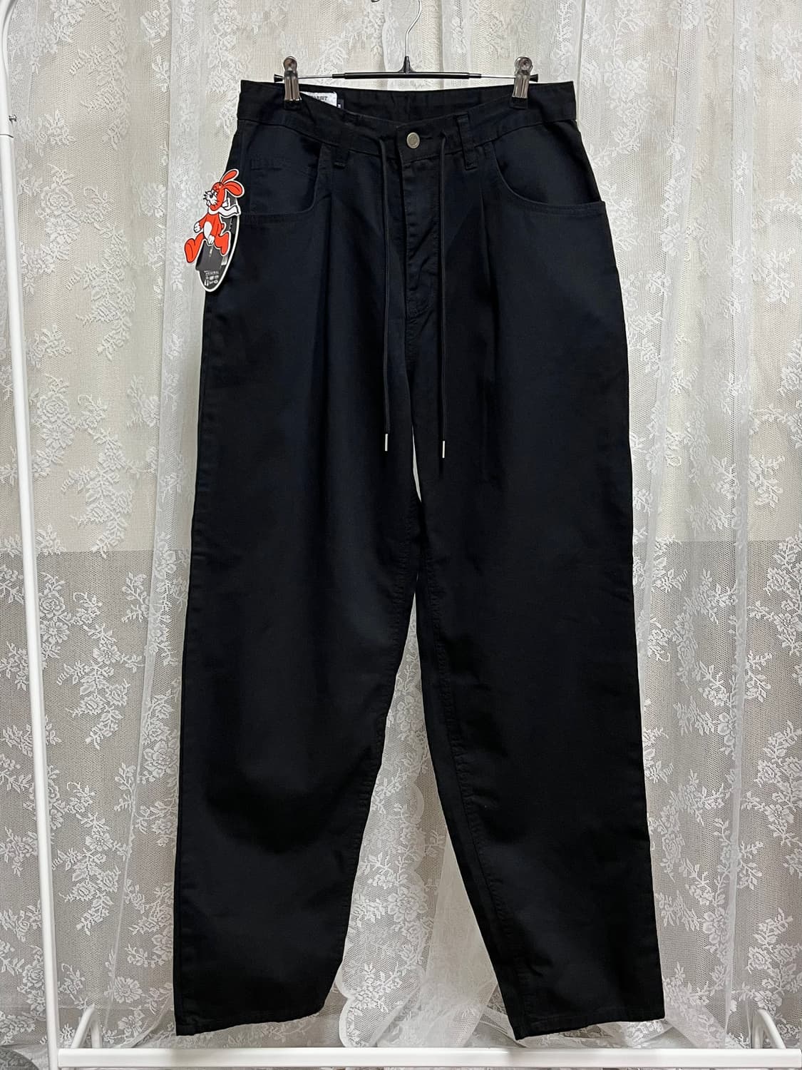 M) 새상품 비에스래빗 미드90 배기 코튼 팬츠 블랙 상품이미지1