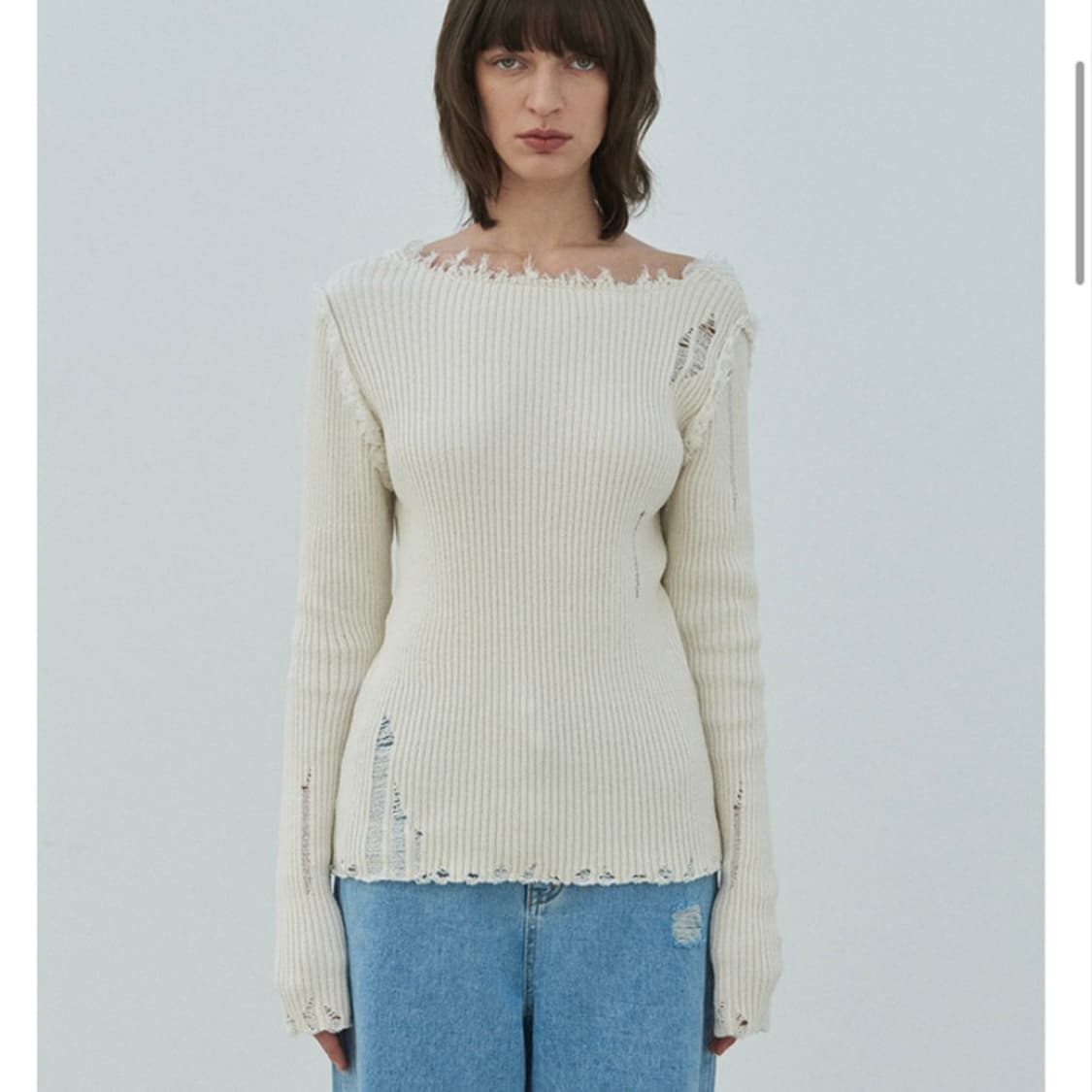 다이애그널 데미지 니트 아이보리 상품이미지3