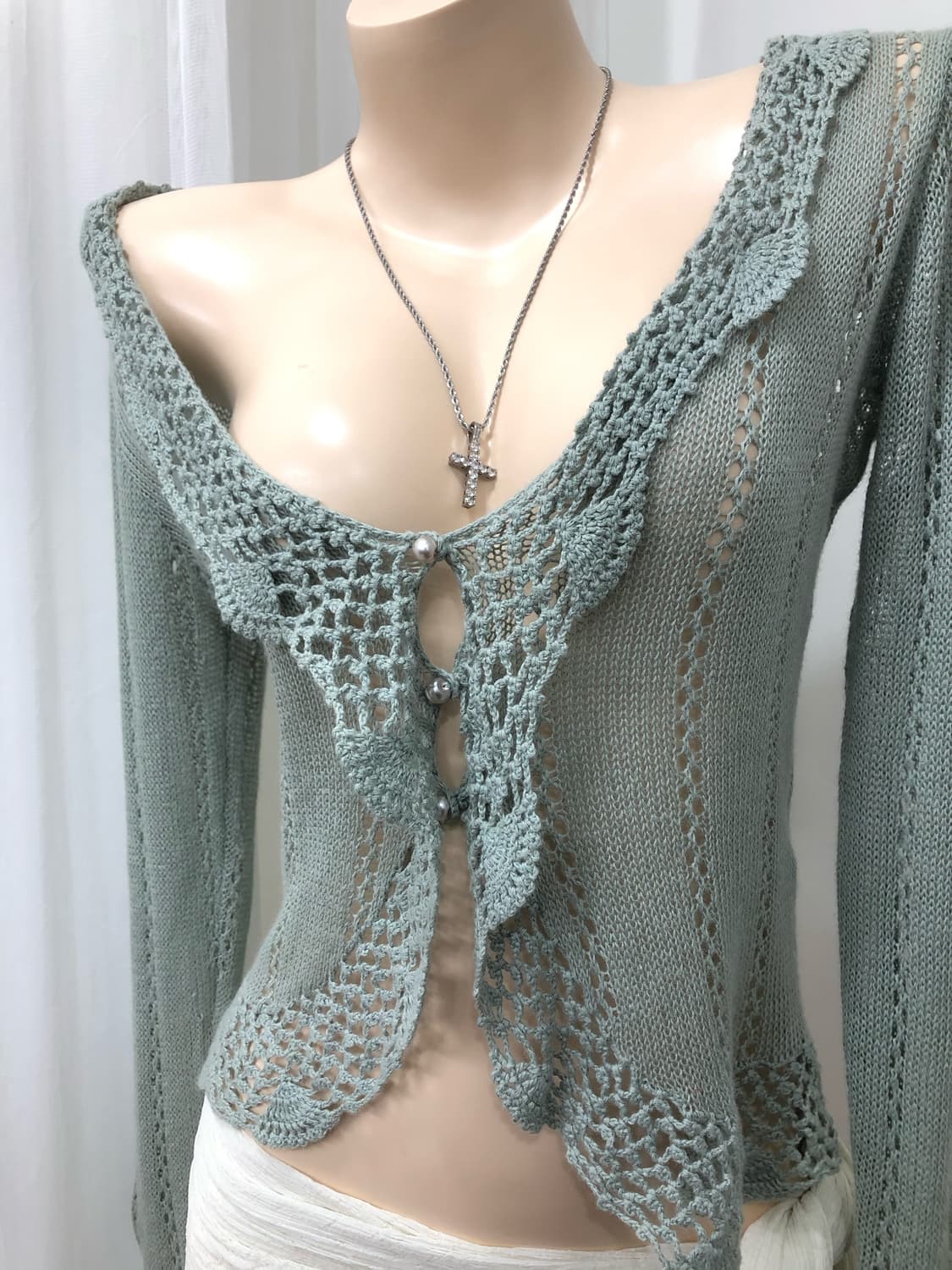 fairy mint crochet frill cardigan 상품이미지3