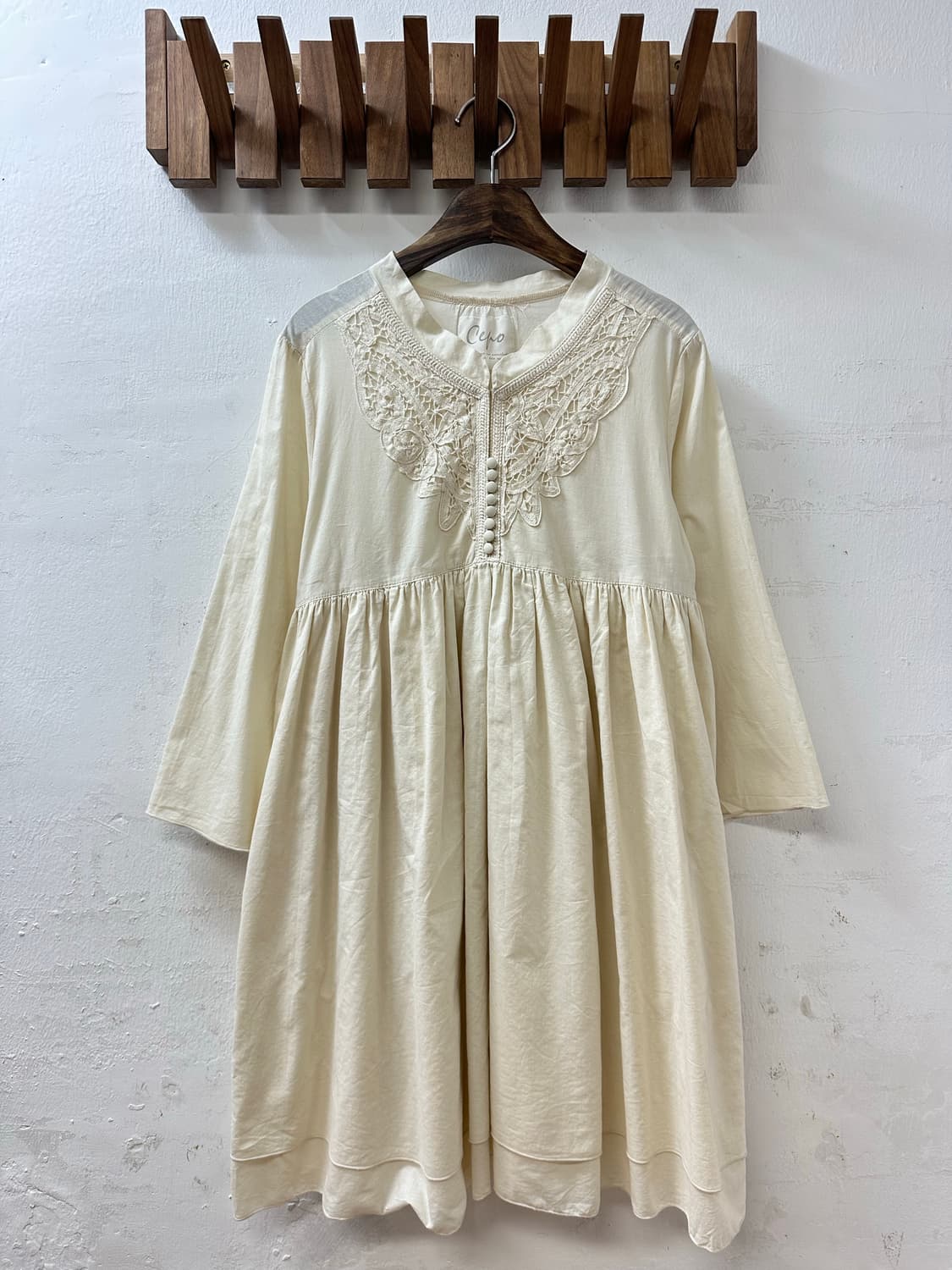 일본빈티지 Cepo 플라워 자수 모티브 요크 레이스 코튼 블라우스 원피스 상품이미지1