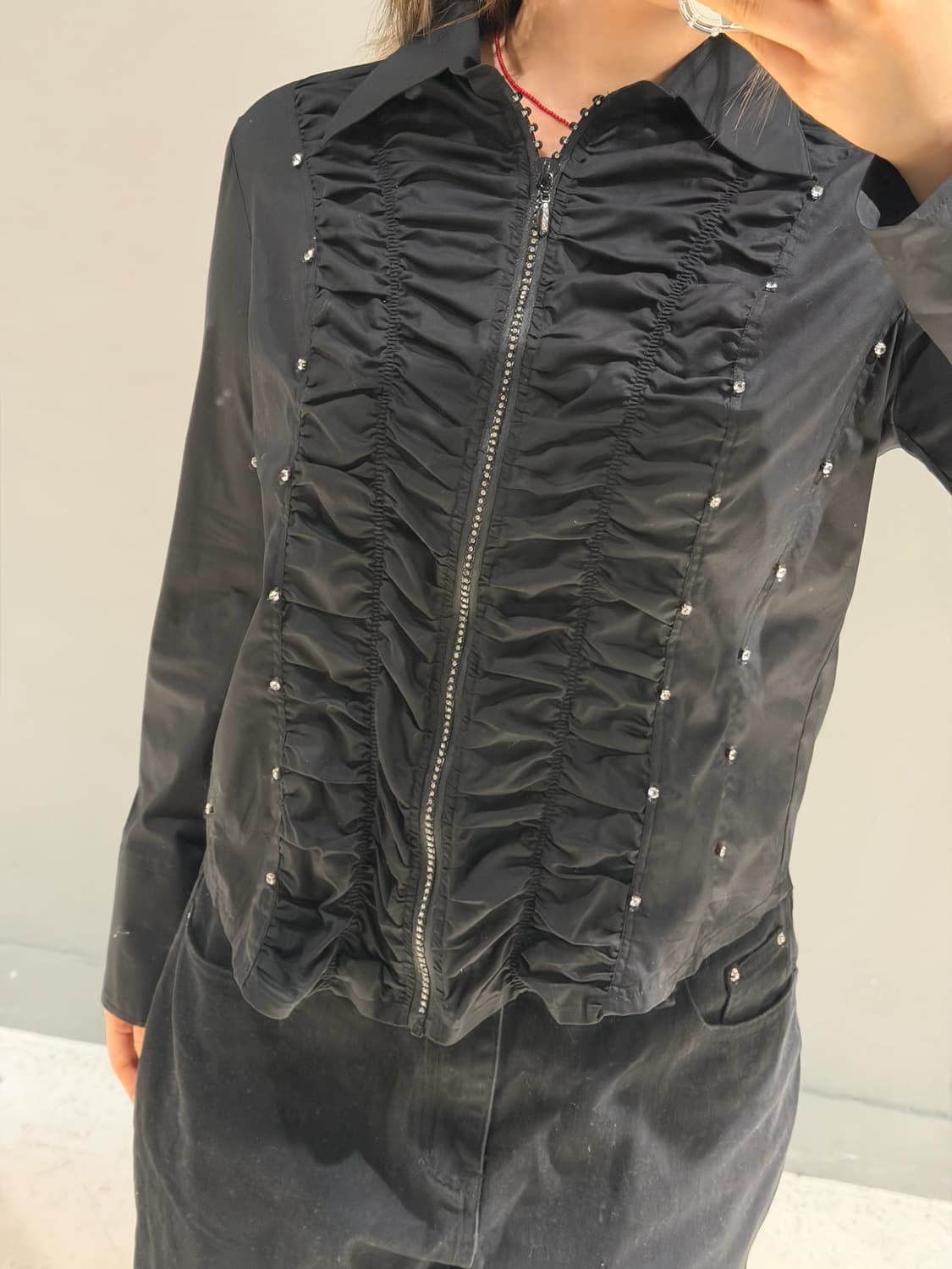 shirring detail cubic zipper jacket 상품이미지3