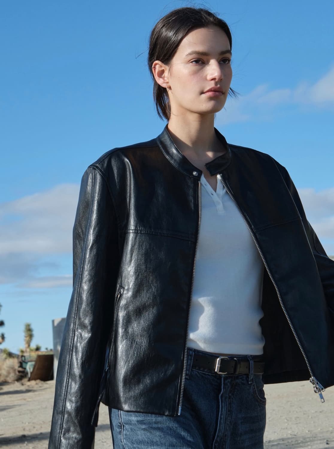 로우클래식 Bandcollar Leather Jacket 블랙 상품이미지3