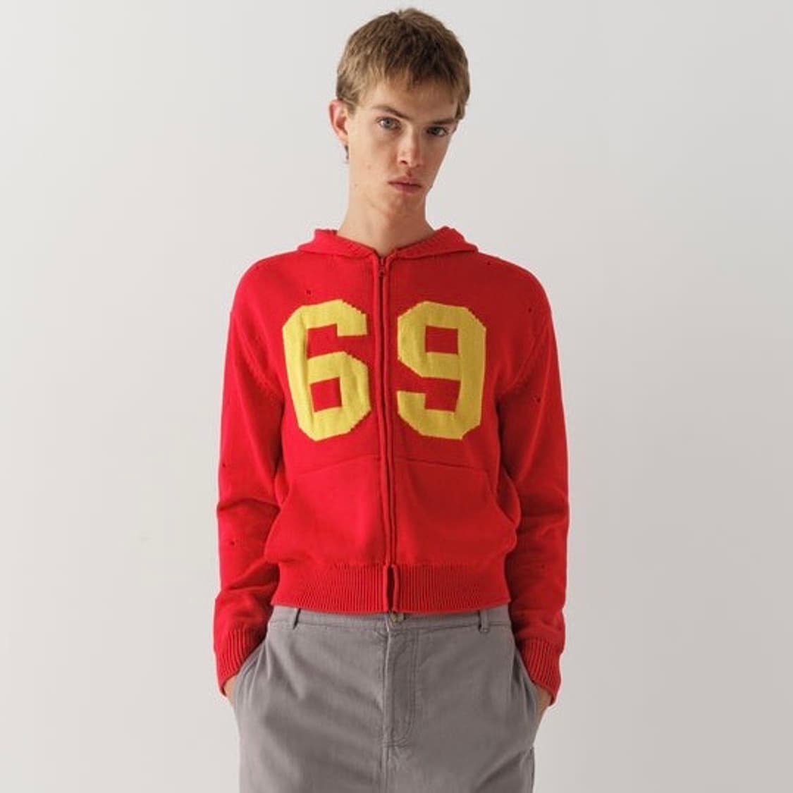 [XS,S]기마구아스 69 니트 후드 집업/레드 상품이미지1