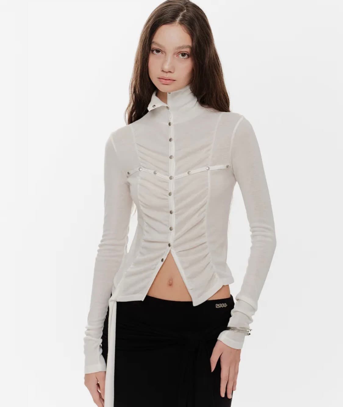 2000아카이브스 레나 셔링 하이넥 탑 크림 1사이즈 상품이미지1