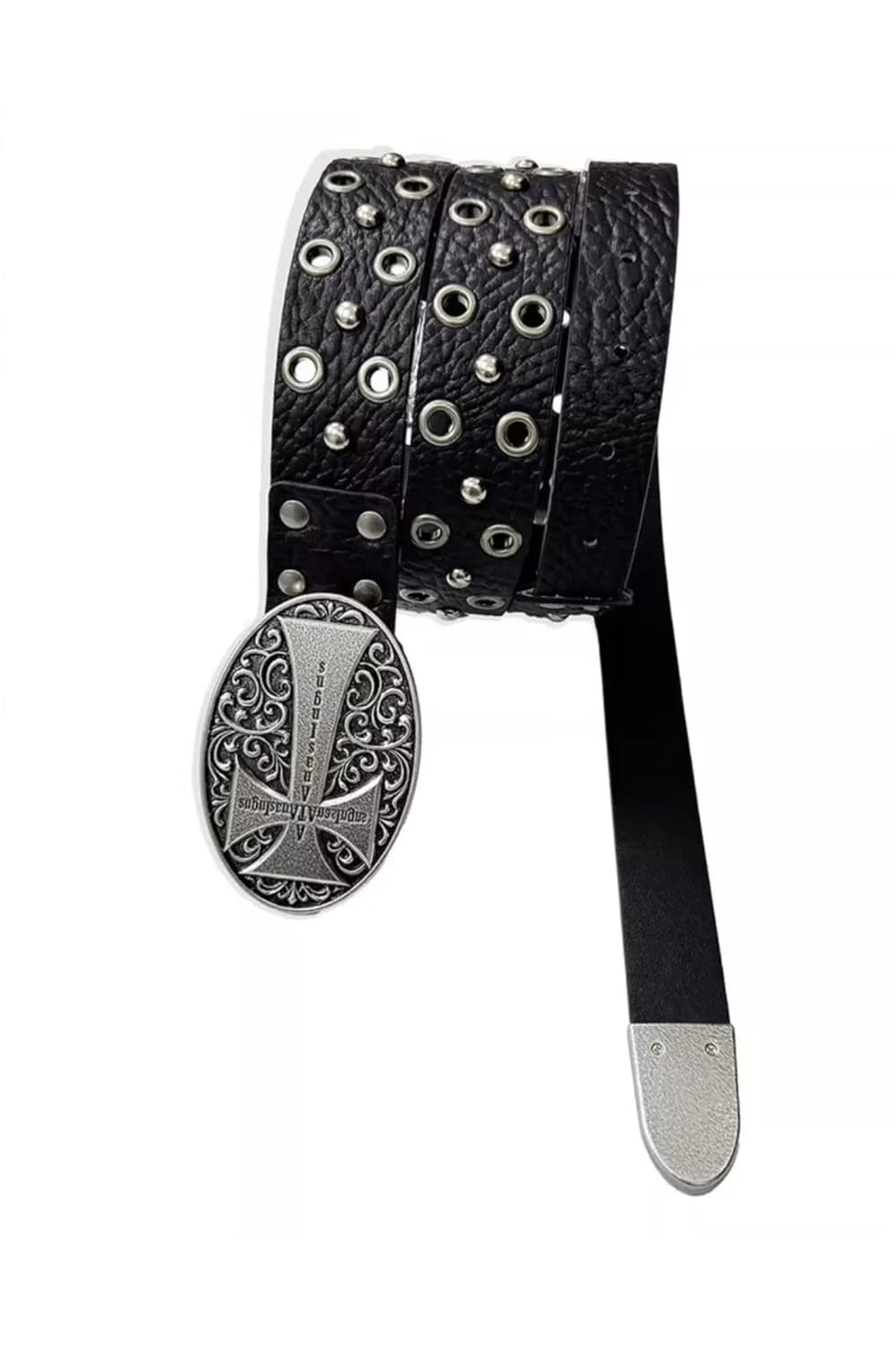 CROSS STUDDED EYELET LEATHER BELT 상품이미지2