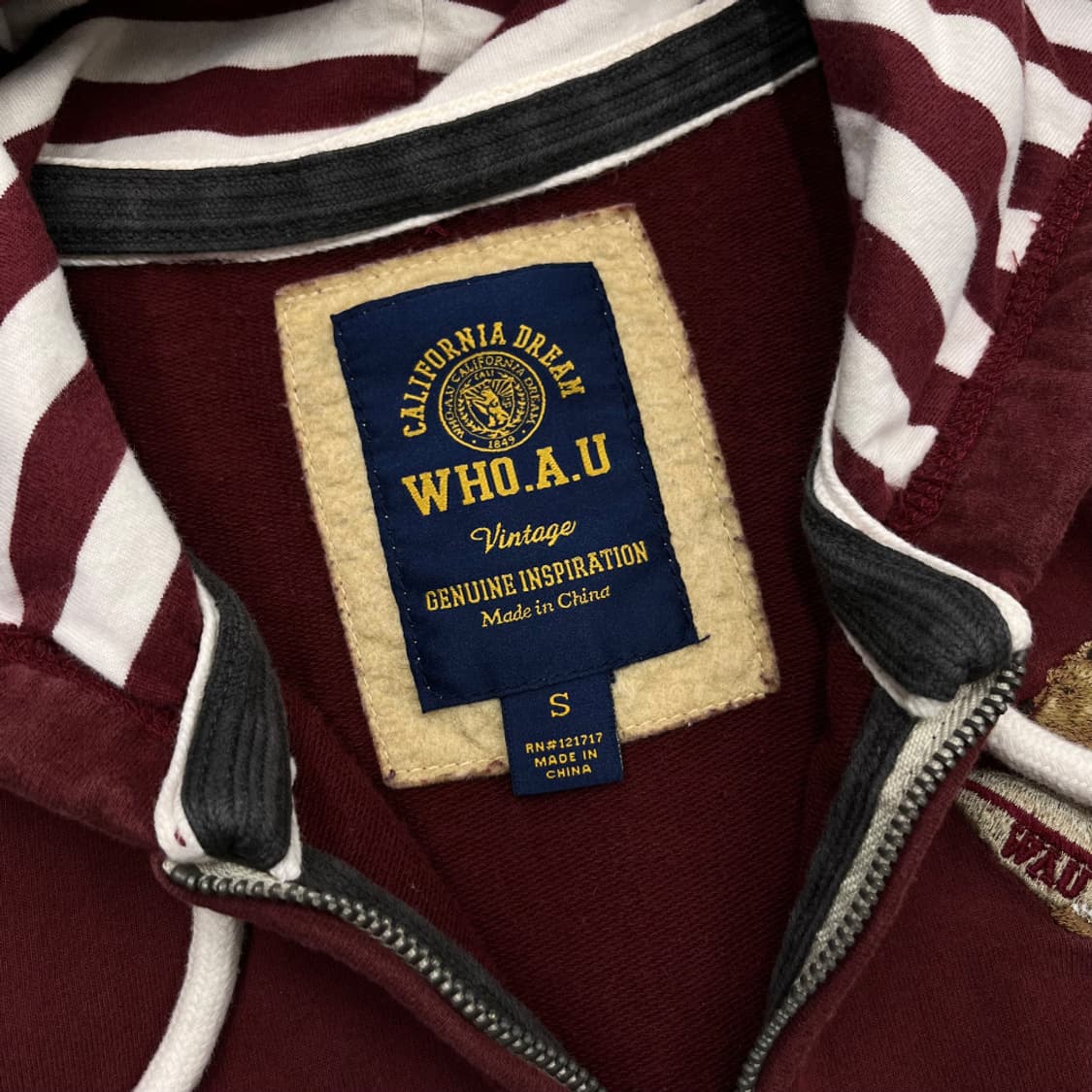 후아유 곰돌이 패치 버건디 후드집업 S 상품이미지5