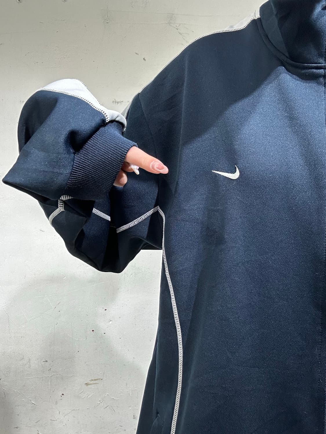 00s 나이키 네이비 빅 로고 화이트 라인 올드스쿨 트랙탑 져지 XXL 상품이미지4
