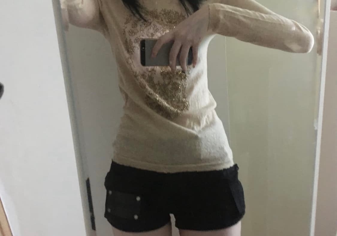 갸루 해골 스컬 오트밀 베이지 롱슬리브 상품이미지1