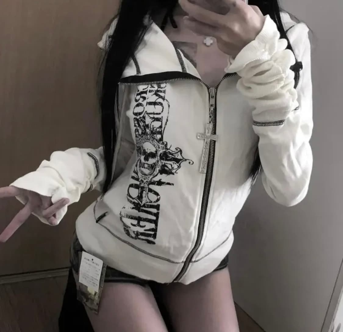 엔젤 펑크 락시크 화이트 후드집업 판매합니당 상품이미지1