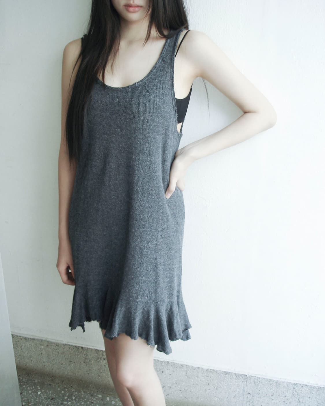 Y’s raw edge knit ruffle dress  상품이미지2