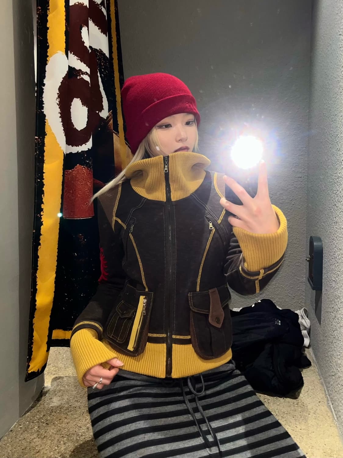 빈티지 하이넥 배색 자켓 상품이미지3