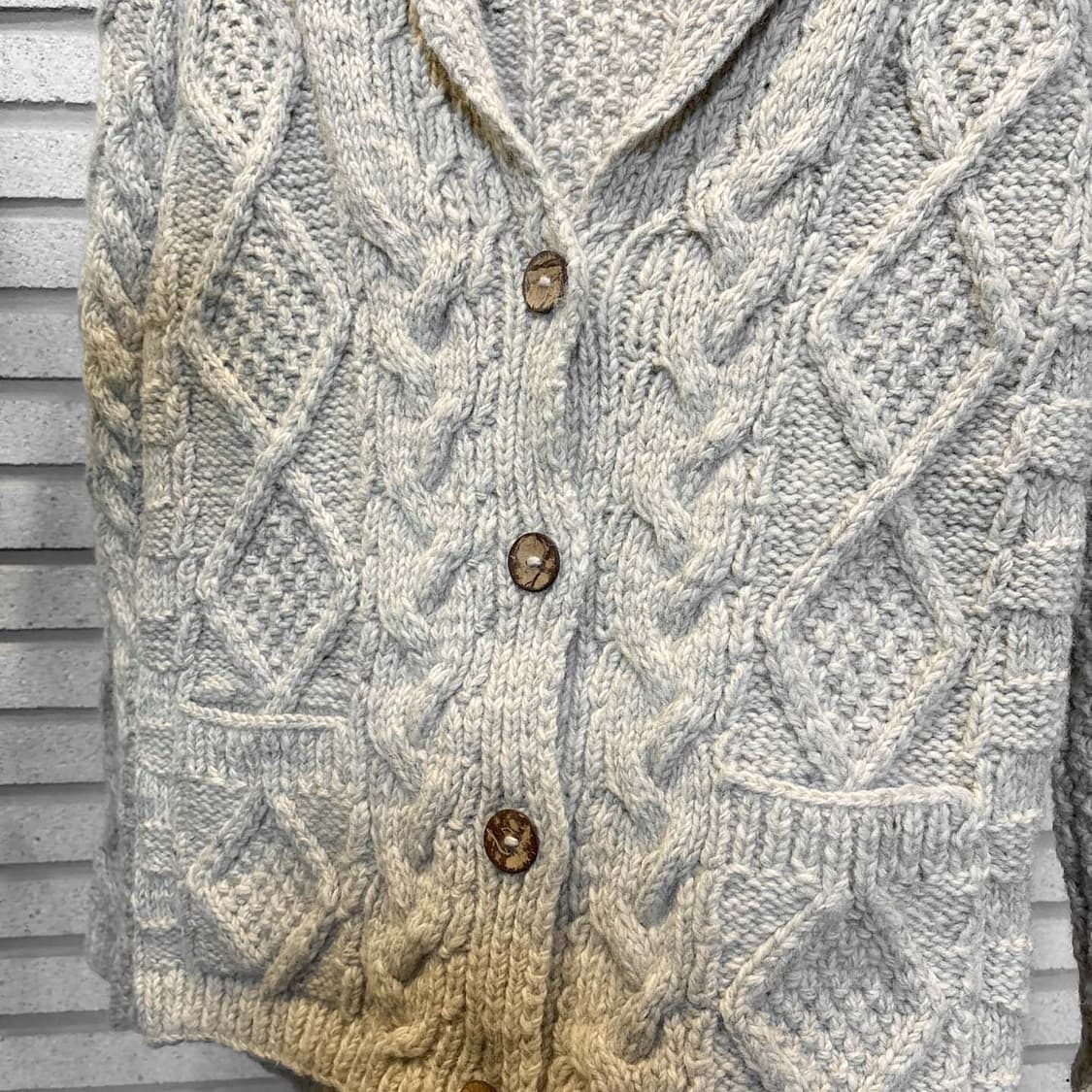 JPN VINTAGE 케이블 니트 가디건 칼라넥 투포켓 디테일 아이보리 상품이미지6