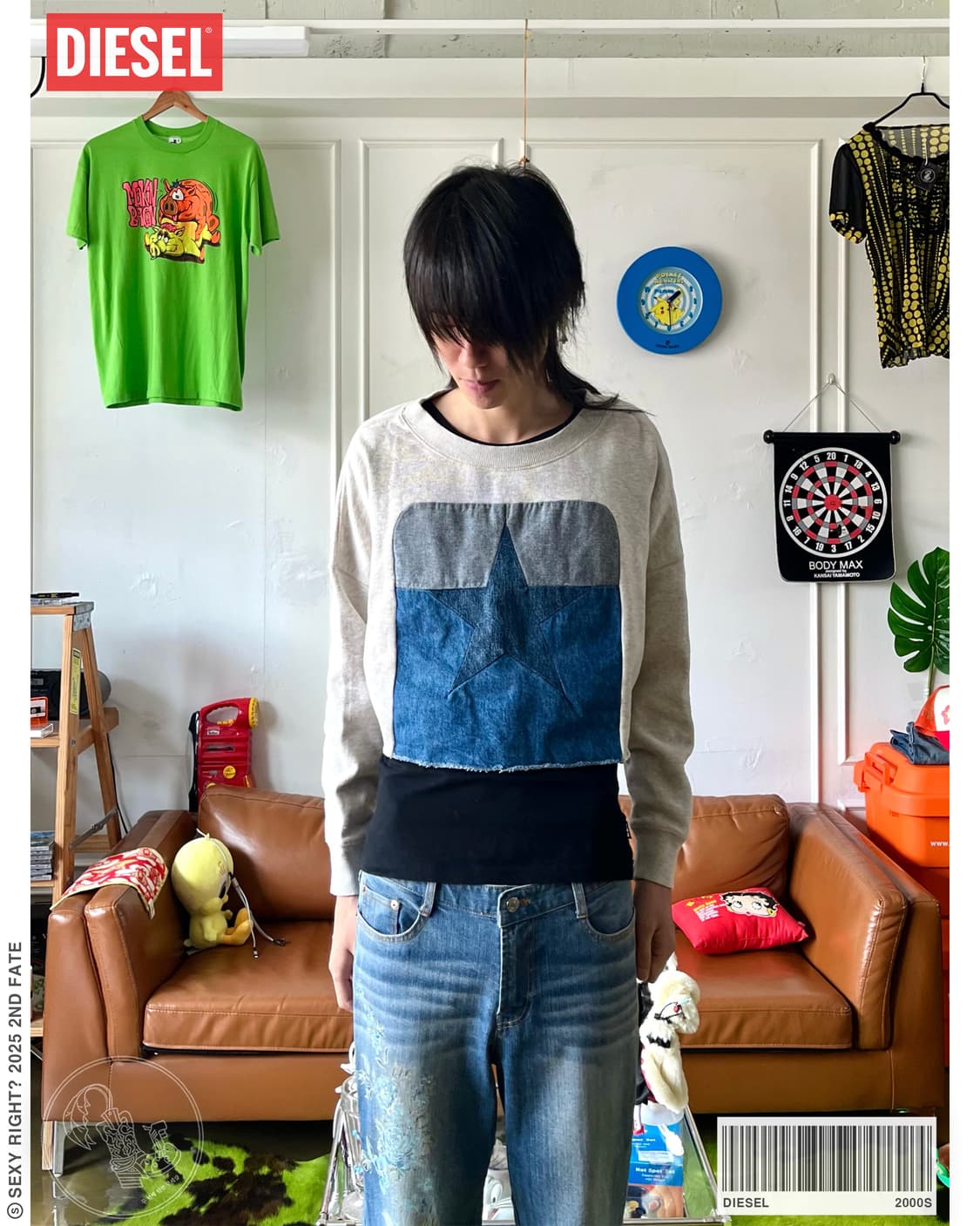 DIESEL Denim Star Patch-Work Sweatshirt 상품이미지1