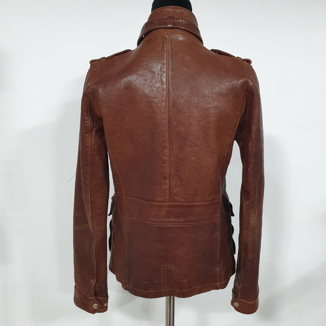 빈티지 그런지 양가죽 램스킨 딥브라운 하이넥 라이더 자켓 갸루 펑크 상품이미지5