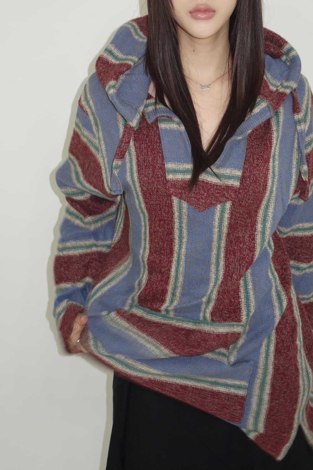 배색 후드 니트 상품이미지2