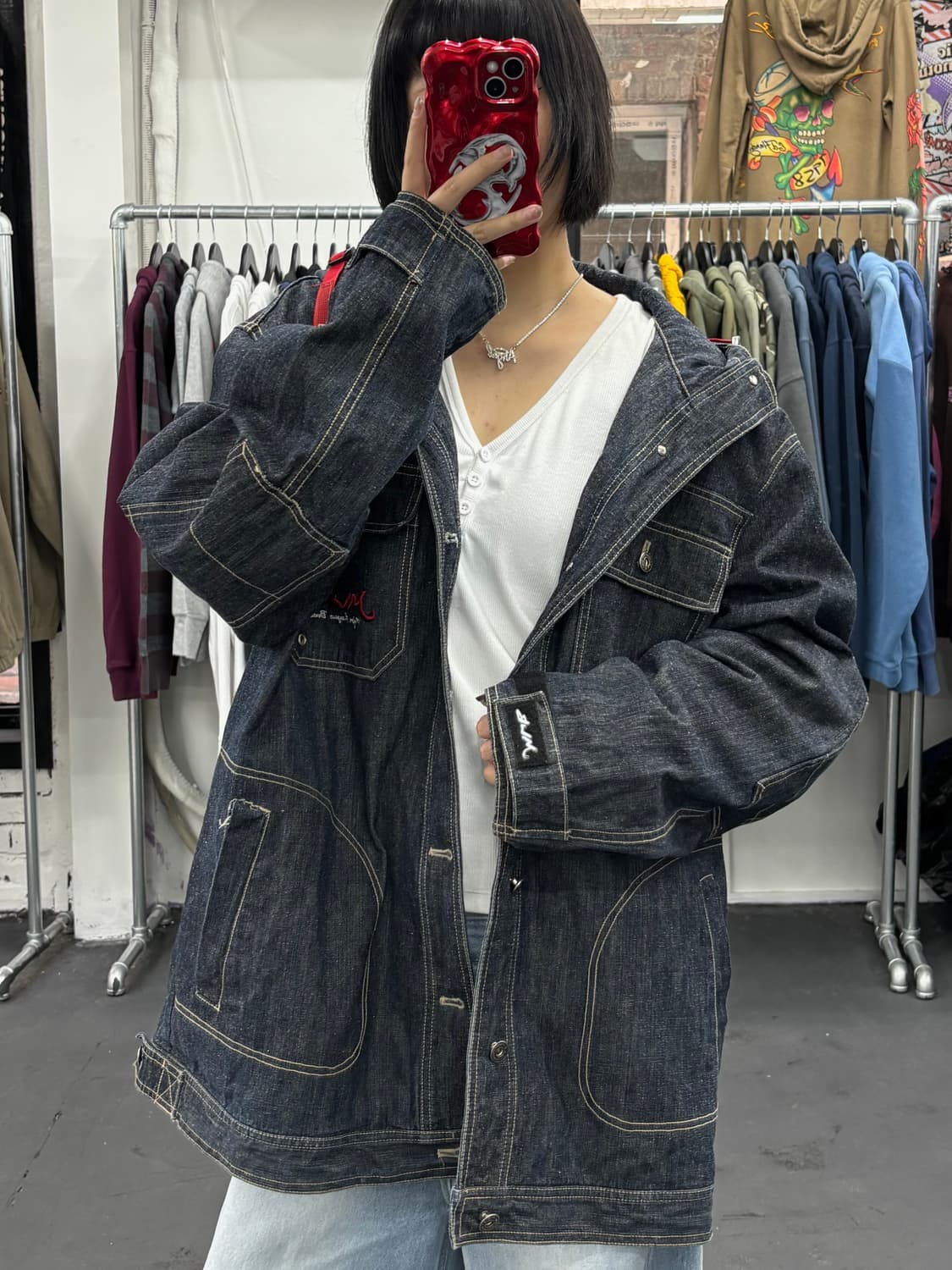 00s MLB 올드스쿨 데님 후드자켓 상품이미지4