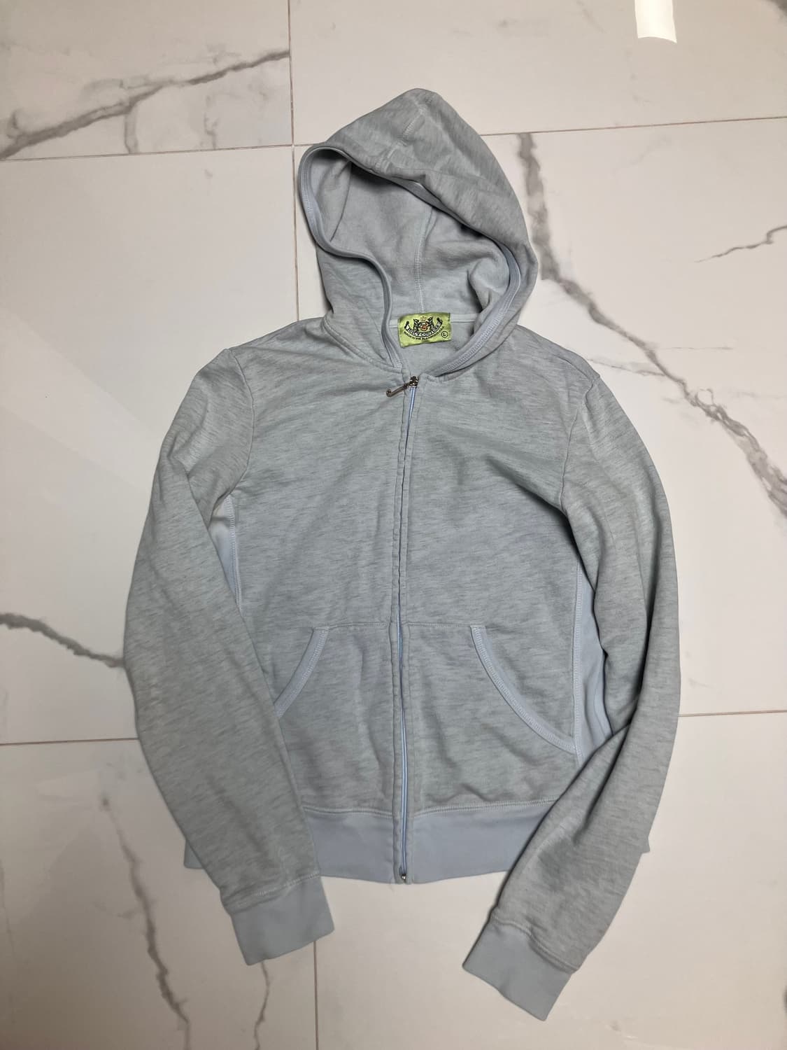 Y2K 쥬시 꾸뛰르 (초 희귀) 코튼 후드 집업 하늘색 크레스트 상품이미지4