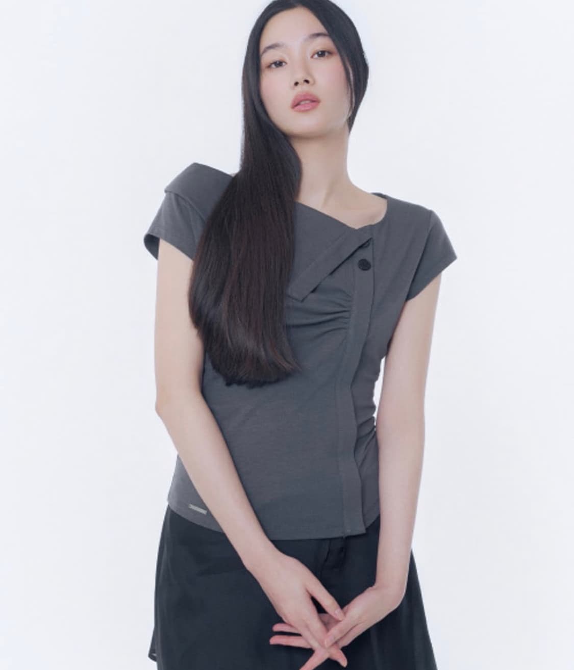 미세키서울 폴딩 카라 셔링 탑 셔츠 블라우스 도쿄걸 상품이미지1
