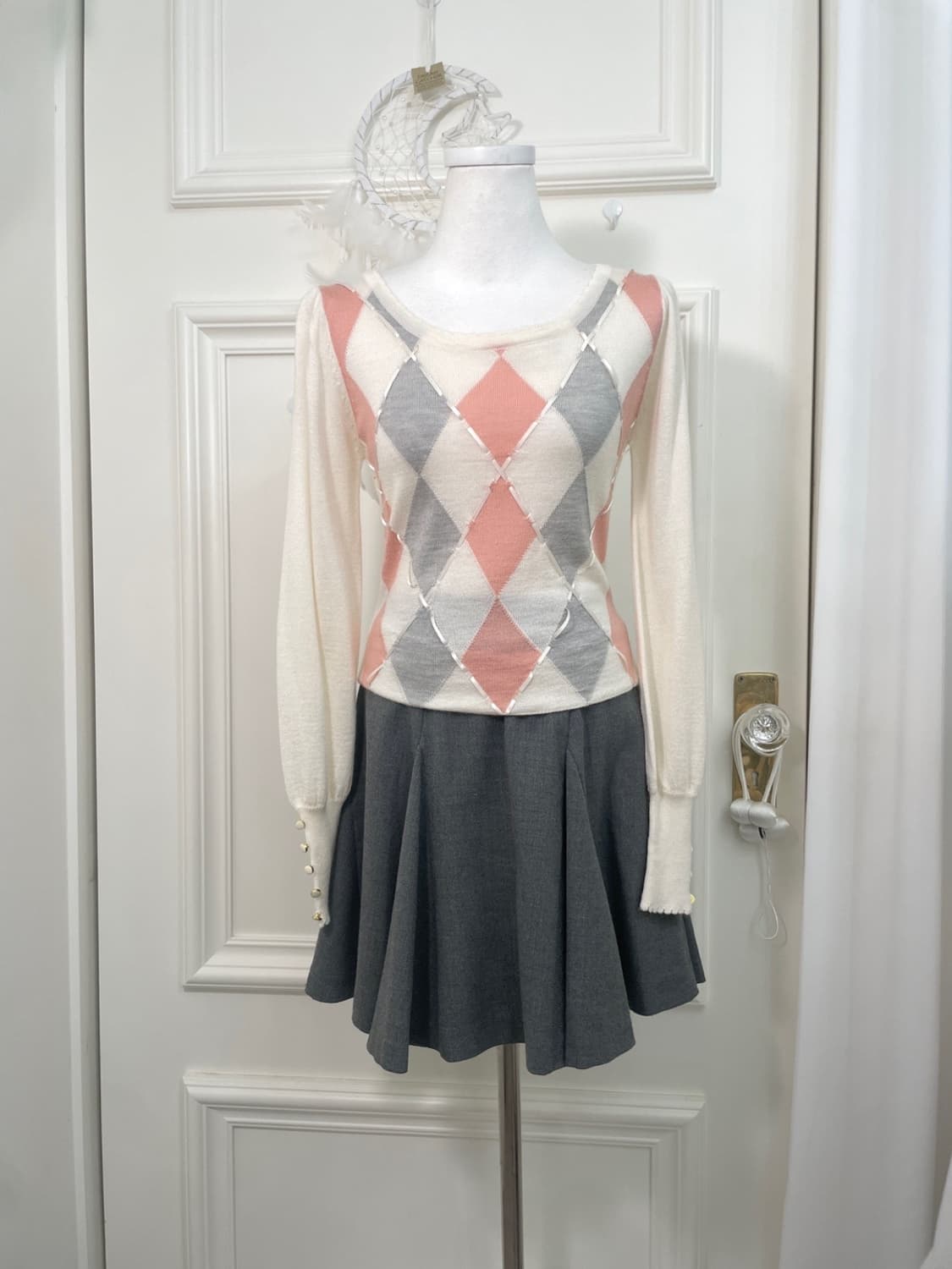 FEROUX gray back bow flare midi skirt 상품이미지6