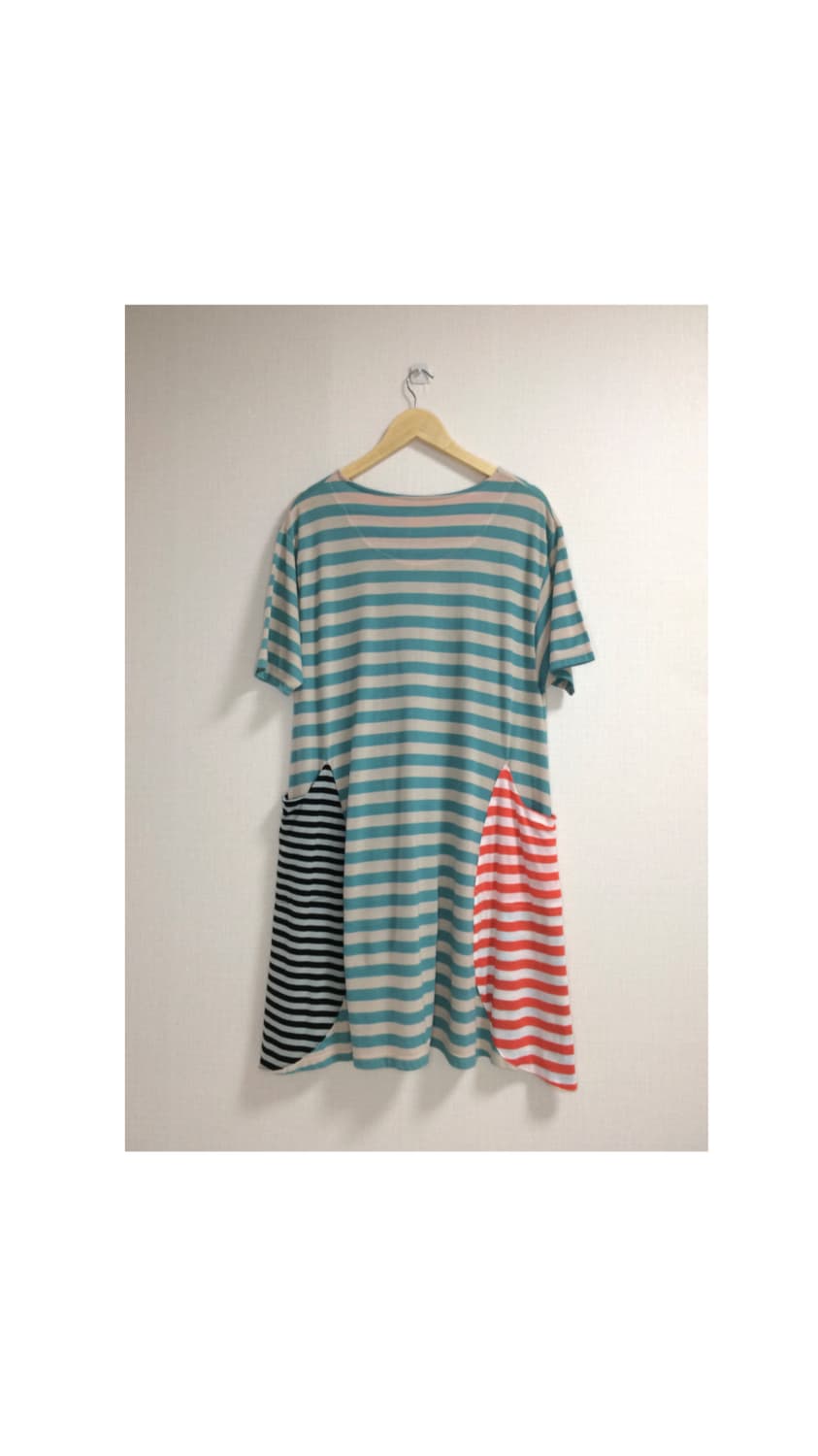 츠모리치사토 민트 컬러풀 스트라이프 캣 포켓 원피스 튜닉 상품이미지4