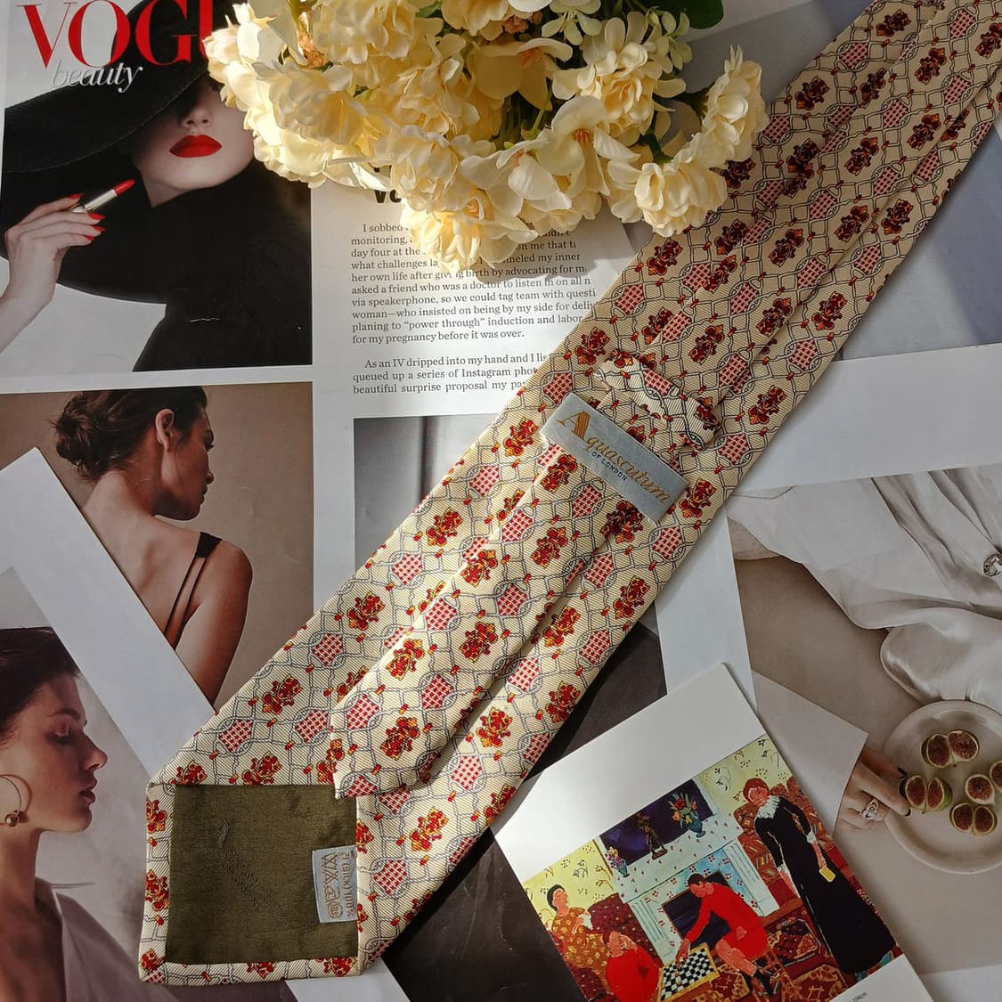 아쿠아스큐텀 실크 아이보리 패턴 넥타이 10cm A+등급 A19762
 상품이미지6