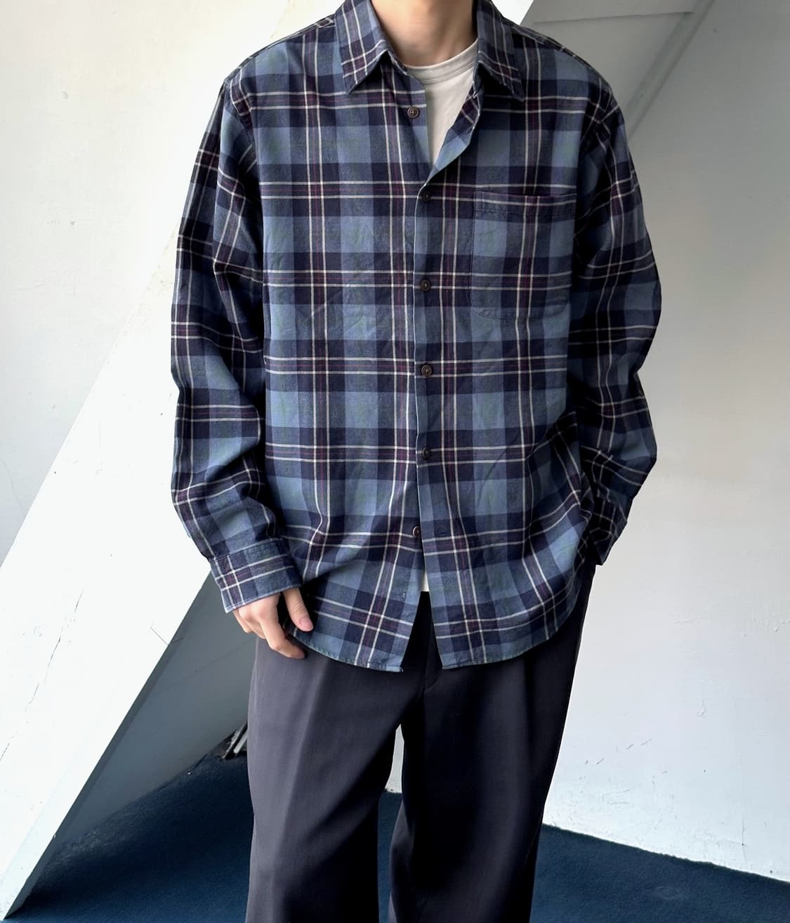 Cotton woven check wide shirt 상품이미지6