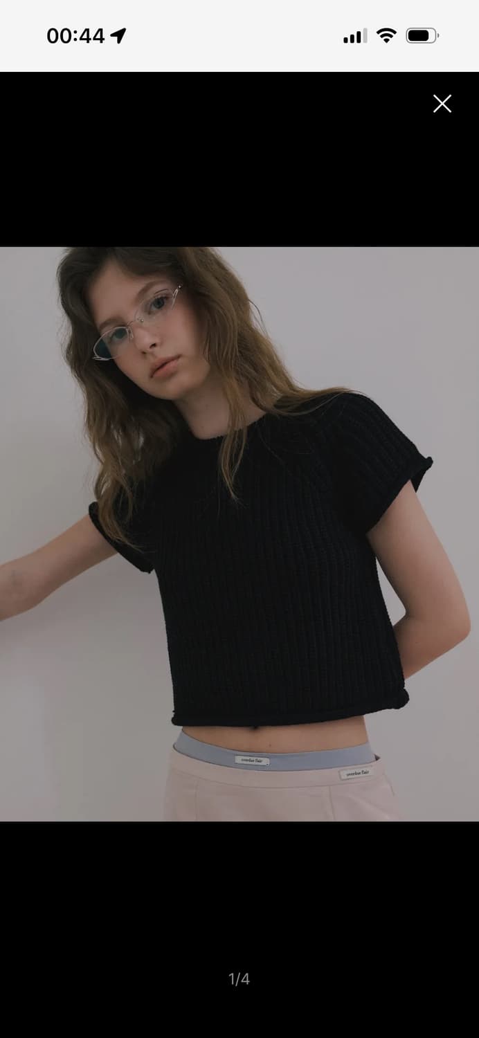 오버듀플레어 overdue flair 블랙 반팔 롤링 캡 니트 상품이미지2