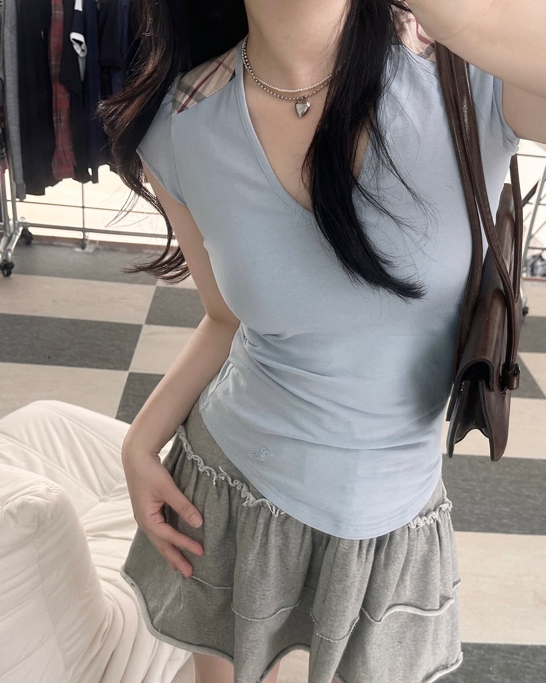 버버리 기마로고 노바체크 V넥 반팔 티셔츠  상품이미지9