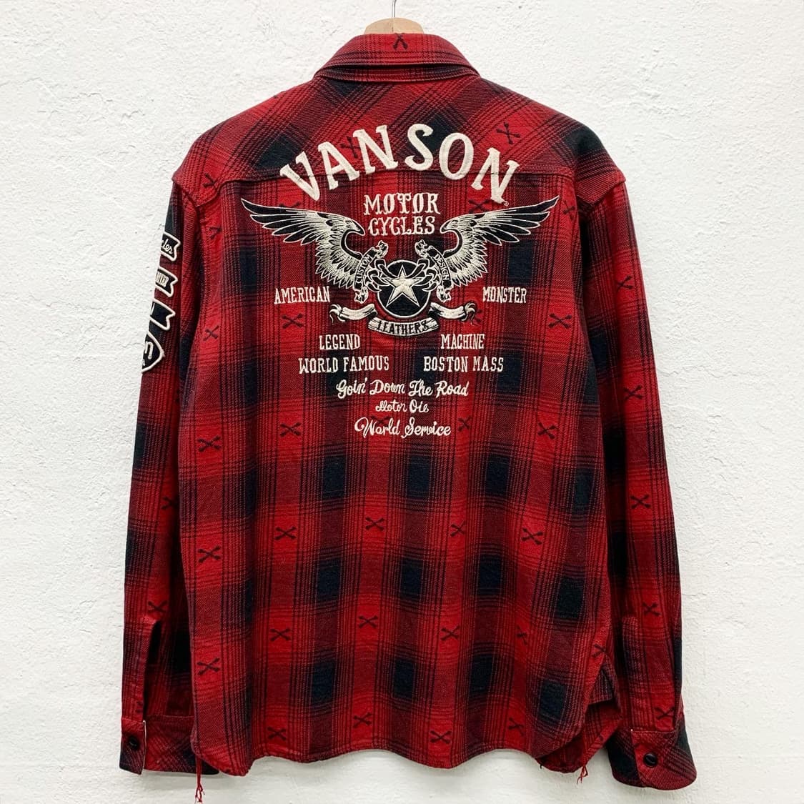 벤슨 레드 체크 빅로고 본패턴 자수 헤비 셔츠  상품이미지5