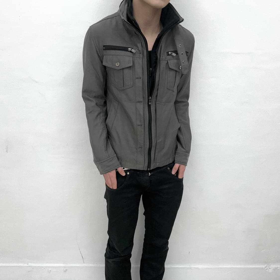 Grey double layered zip jacket 상품이미지1