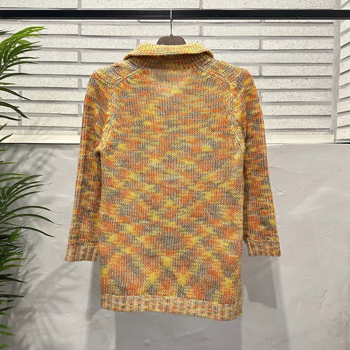 JPN VINTAGE 케이블 니트 롱 가디건 카라넥 디테일 오렌지 상품이미지3