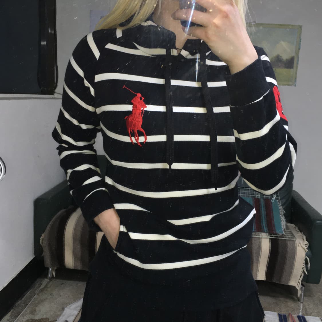 투티/0313 폴로 후드 긴팔 티셔츠 스트라이프 원피스 스포티 상품이미지2