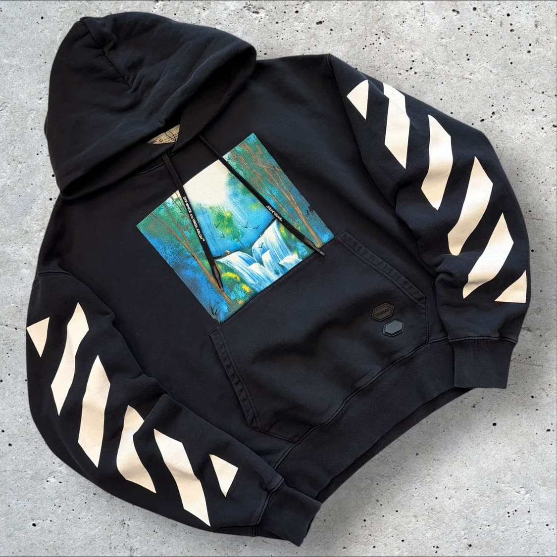 [M] 오프화이트 워터풀 폭포 프린팅 블랙 후드티 C241 상품이미지1