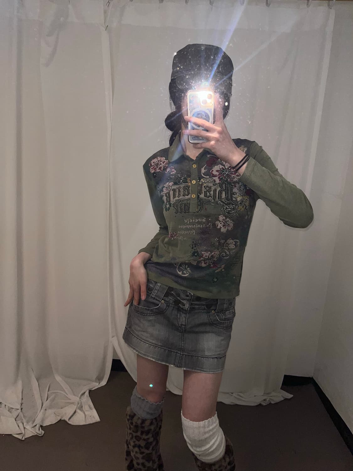 00‘s 카키 페어리 프린팅 카라 롱슬리브 상품이미지1