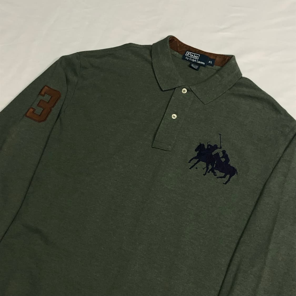 폴로 랄프로렌 올리브 가죽패치 빅포니 럭비 카라티 상품이미지1