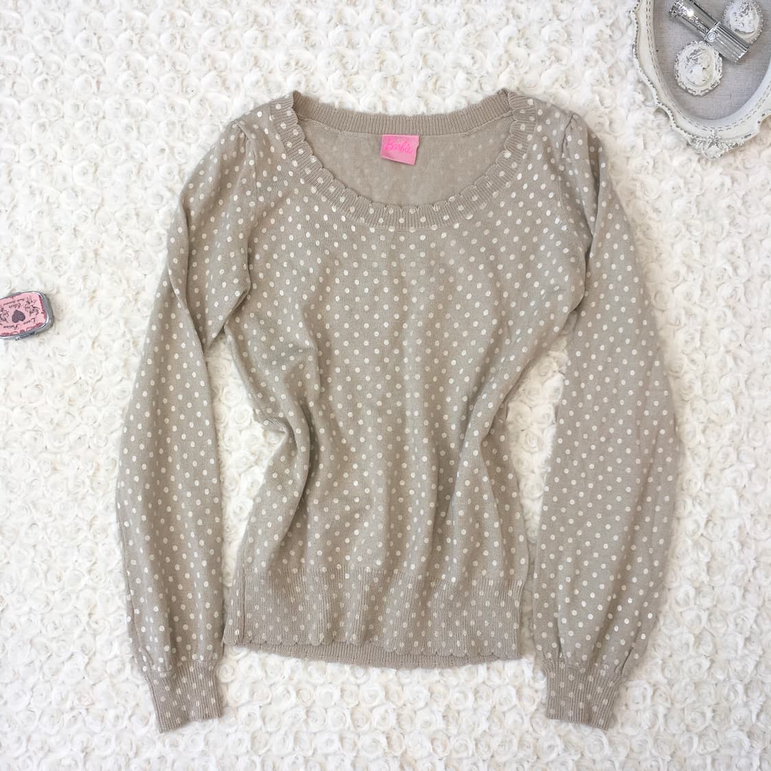 jpn vintage barbie beige dot frill knit 상품이미지5