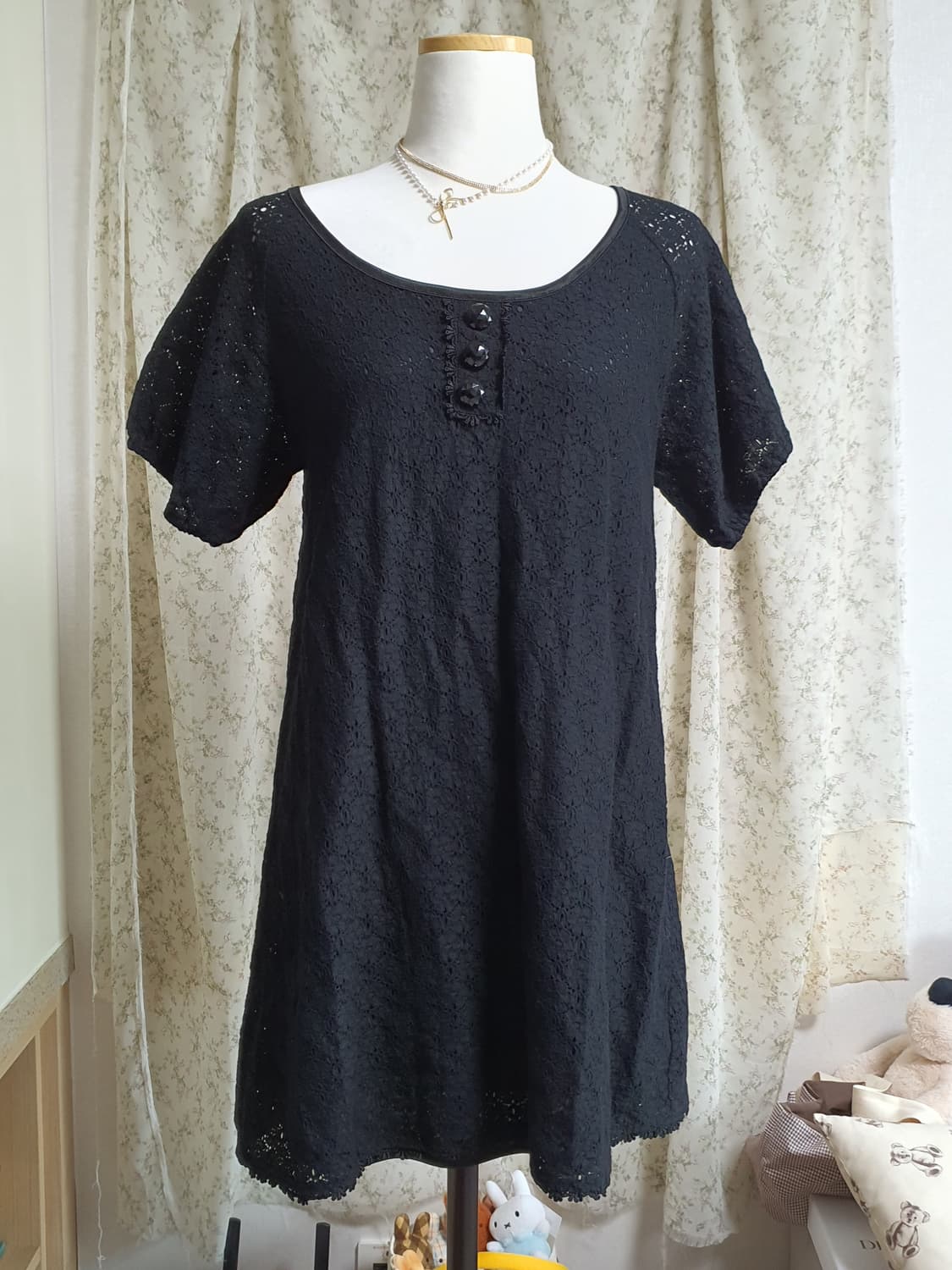 [일본빈티지] 모리걸 와구리 블랙 레이스 반팔 원피스 상품이미지1