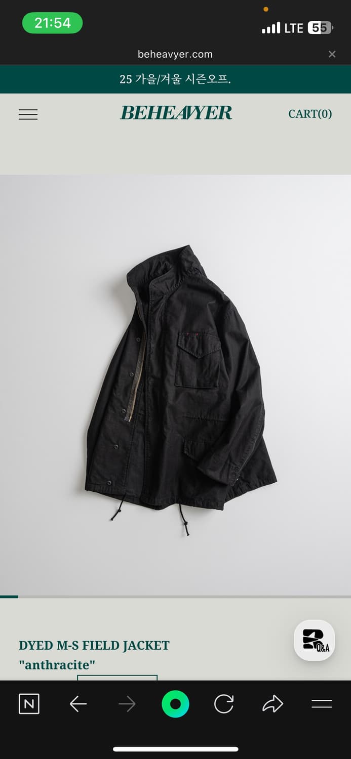 비헤비어 M-S 필드 자켓 블랙 2사이즈 상품이미지1